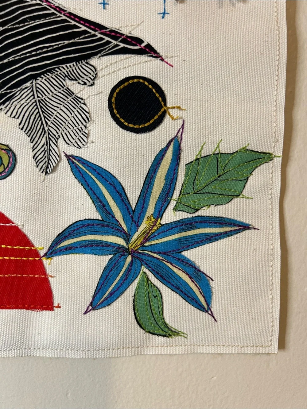 Handcrafted Abstract Textile Wall Hanging with Stitched Appliqués